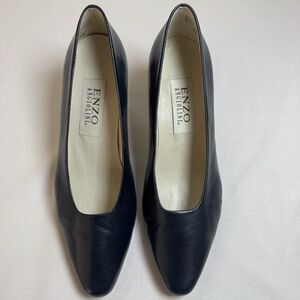 Enzo Angiolini Navy Blue Leather Pumps Low Heel Almond Toe Size 7M Career